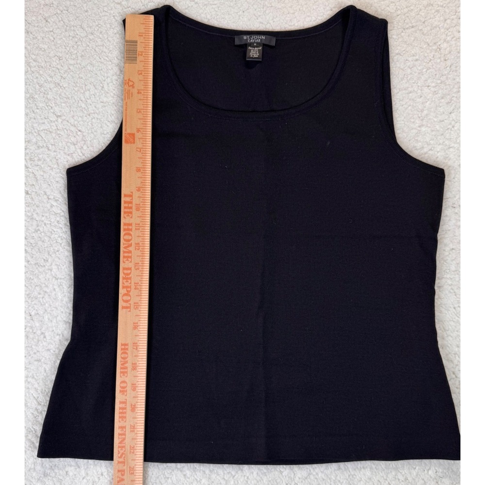 St John Caviar Black Wool Blend Knit Tank Top Scoop Neck Sleeveless Medium - Picture 3 of 5